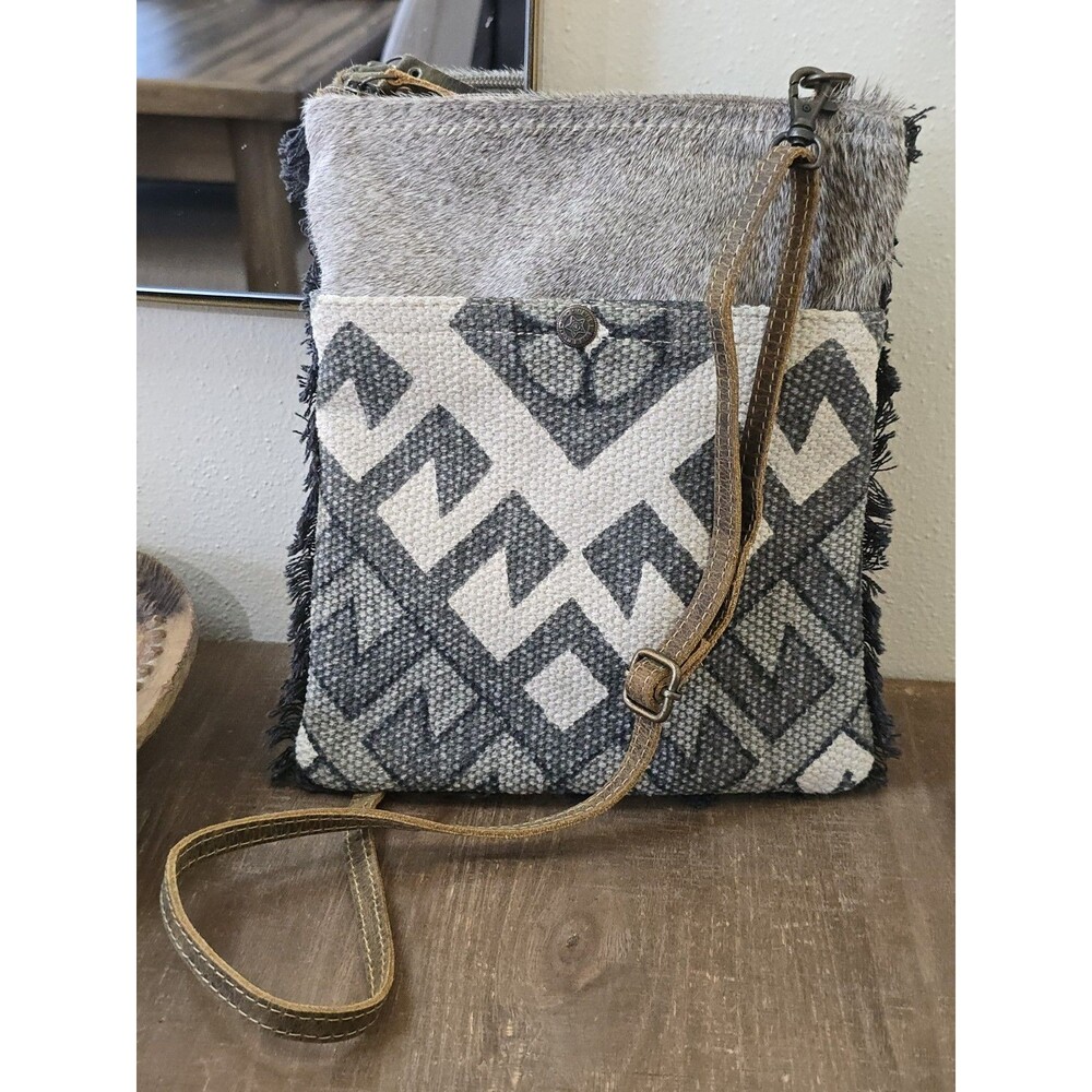 Myra Bag Crisscross Fantasy Crossbody Hair On Hide Leather Canvas Southwestern - Picture 11 of 11